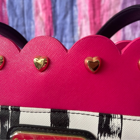 Betsey Johnson Tote Bag Large Purse Black White Stripes/ Polka dots new w/o tags - Picture 4 of 11